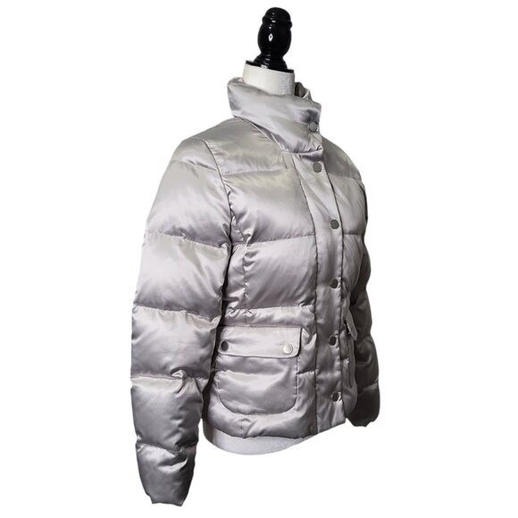 Talbots Women’s Silver Grey Puffer Jacket Duck Down Size S - Picture 2 of 6